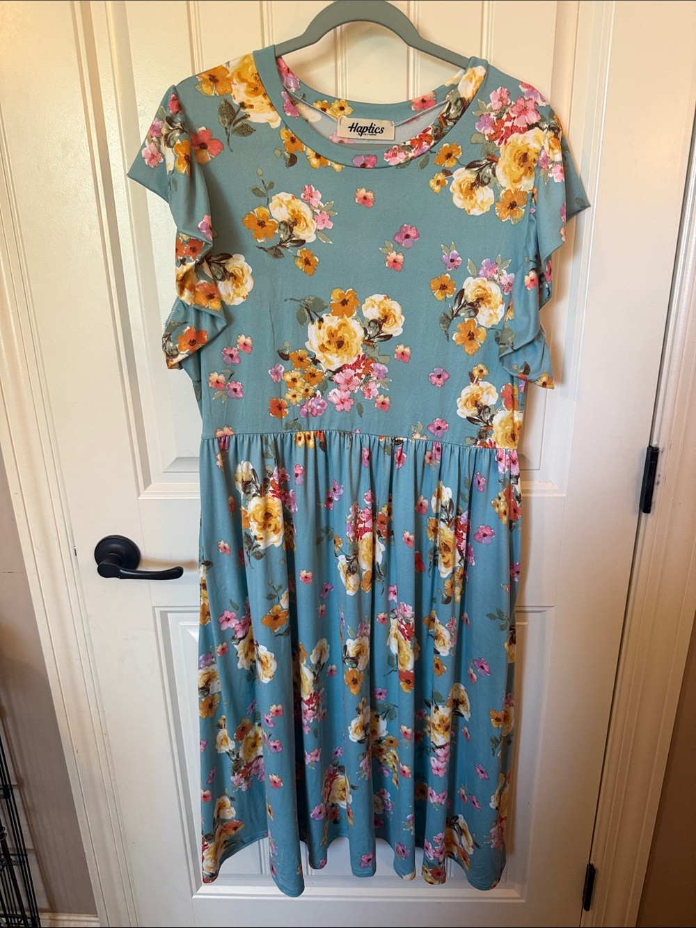 Haptics Sage Floral Midi Dress with Ruffle Sleeves